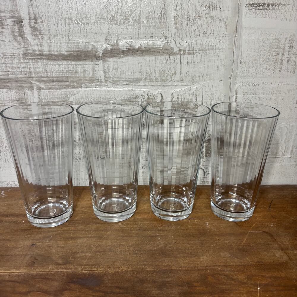 Clear Ribbed Drinking Glasses Set of 4